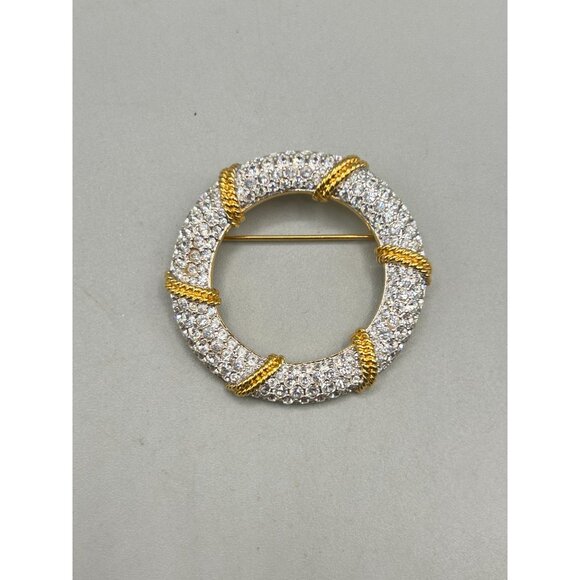 Vintage Swarovski Crystal Nautical Pin Brooch Gold & Silver Tone Life Preserver - Picture 2 of 7